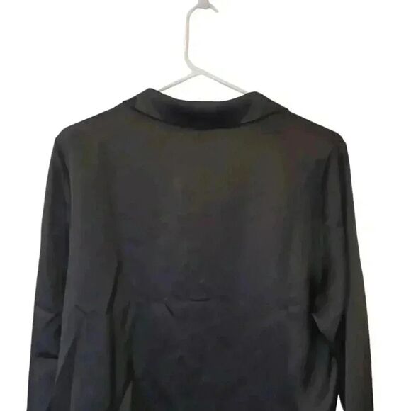 Pleione Women's Black Poly/Spandex Satin V-Neck Long Sleeve Cropped Pull Over To - Picture 7 of 10